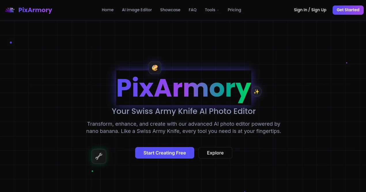 Screenshot of PixArmory – An AI tool in the ,Photo & Image Editor ,AI Photo Enhancer ,AI Image to Image ,AI Design Generator  category, showcasing its interface and key features.