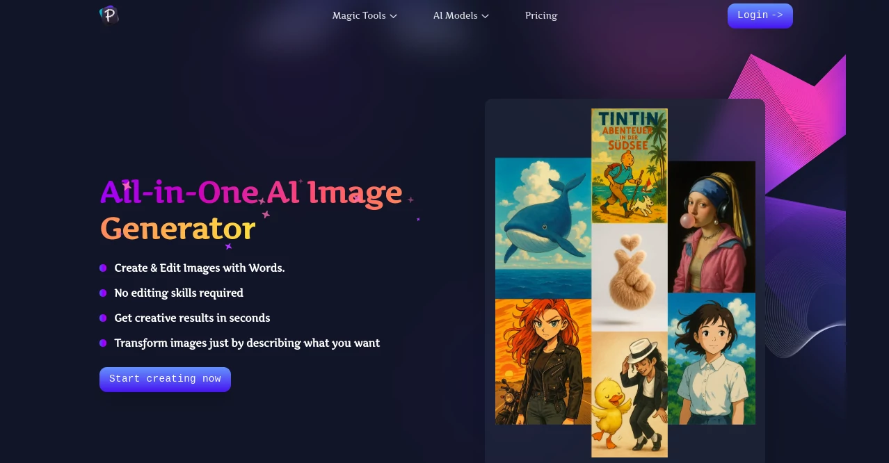 Screenshot of Pixfy AI – An AI tool in the ,AI Photo & Image Generator  category, showcasing its interface and key features.