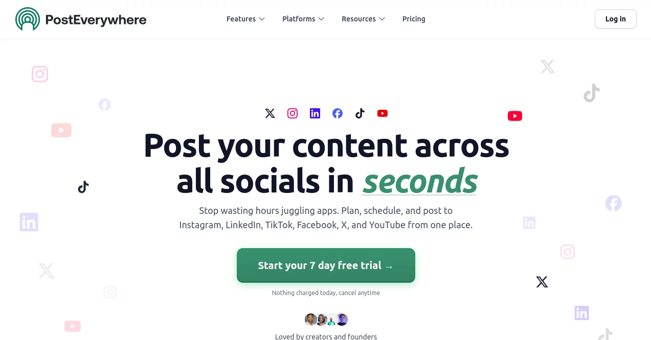 Screenshot of PostEverywhere – An AI tool in the ,AI Social Media Assistant ,AI Hashtag Assistant ,AI Repurpose Assistant ,AI Response Generator  category, showcasing its interface and key features.