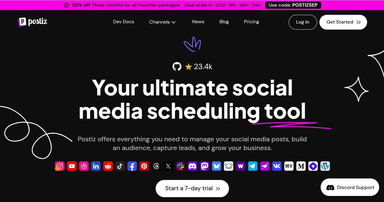 Screenshot of Postiz – An AI tool in the ,AI Content Generator ,AI Photo & Image Generator ,AI Analytics Assistant ,AI Social Media Assistant  category, showcasing its interface and key features.
