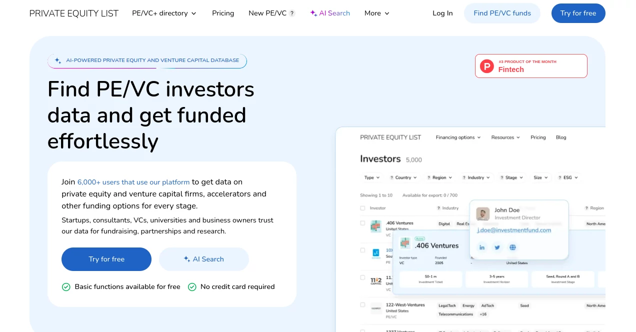 Screenshot of PRIVATE EQUITY LIST – An AI tool in the ,AI Research Tool ,AI Business Ideas Generator ,AI Consulting Assistant ,AI Sales Assistant  category, showcasing its interface and key features.