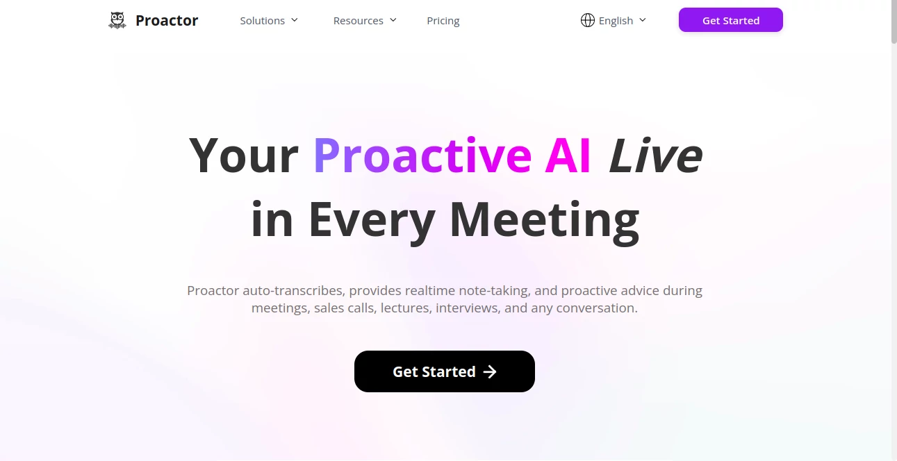 Screenshot of Proactor – An AI tool in the ,AI Transcription ,AI Sales Assistant ,AI Meeting Assistant ,AI Notes Assistant  category, showcasing its interface and key features.