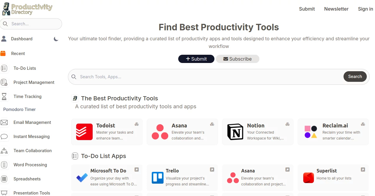 Screenshot of Productivity Directory – An AI tool in the ,AI Productivity Tools ,AI Tools Directory  category, showcasing its interface and key features.