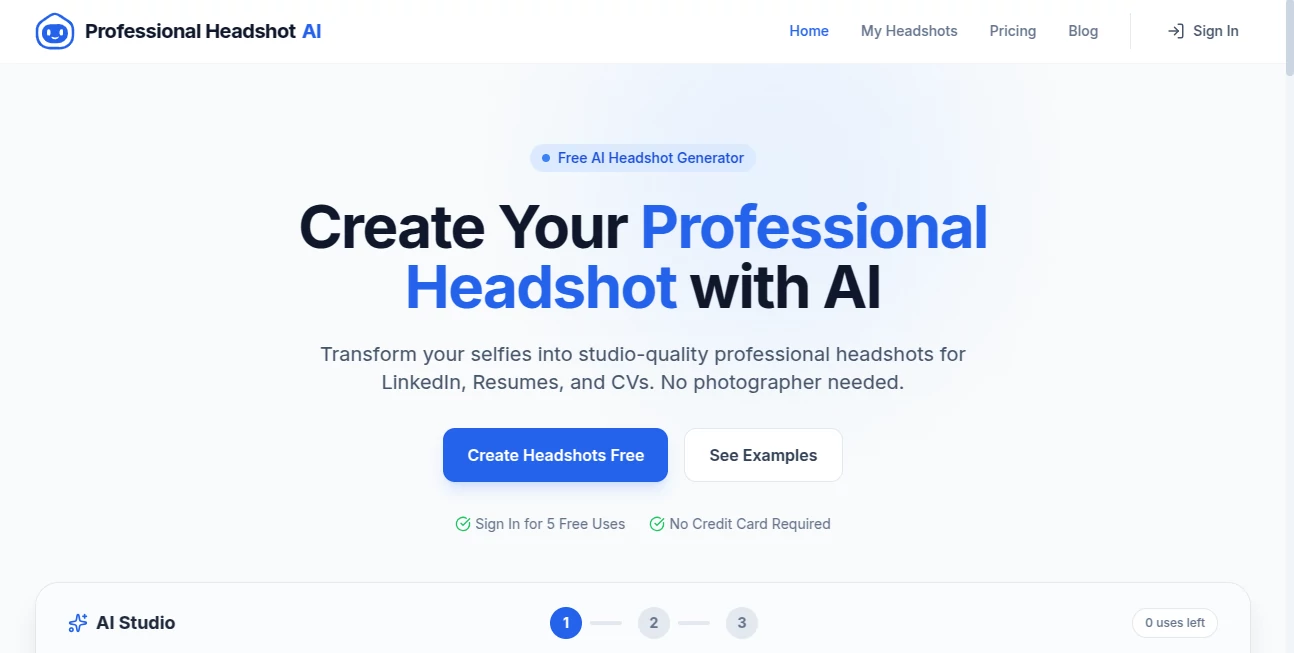 Screenshot of Professional Headshot AI – An AI tool in the ,AI Avatar Generator ,AI Selfie & Portrait ,Photo & Image Editor ,AI Profile Picture Generator  category, showcasing its interface and key features.