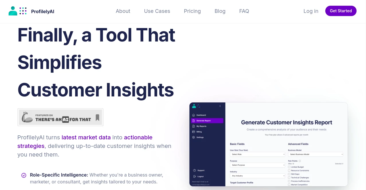 Screenshot of ProfilelyAI – An AI tool in the ,AI Bio Generator ,AI Writing Assistants ,AI Content Generator ,AI Resume Builder  category, showcasing its interface and key features.