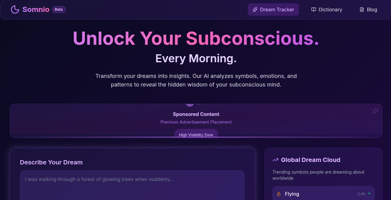 Screenshot of Somnio – An AI tool in the ,AI No-Code & Low-Code ,AI Developer Tools ,AI App Builder ,AI Workflow Management  category, showcasing its interface and key features.