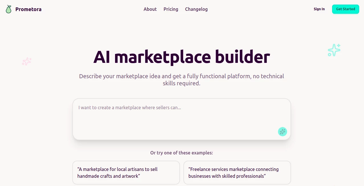 Screenshot of Prometora – An AI tool in the ,AI Website Builder ,AI No-Code & Low-Code ,AI App Builder ,AI E-commerce Assistant  category, showcasing its interface and key features.