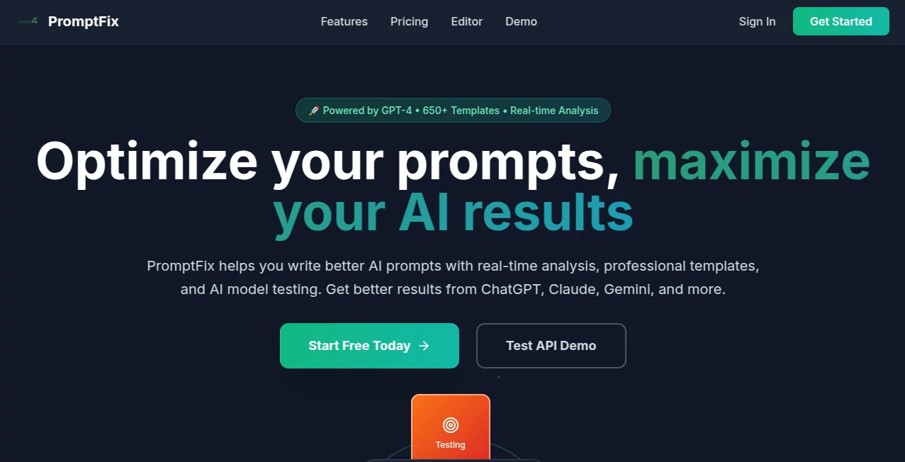 Screenshot of PromptFix – An AI tool in the ,AI Creative Writing ,AI Content Generator ,Prompt ,AI Writing Assistants  category, showcasing its interface and key features.