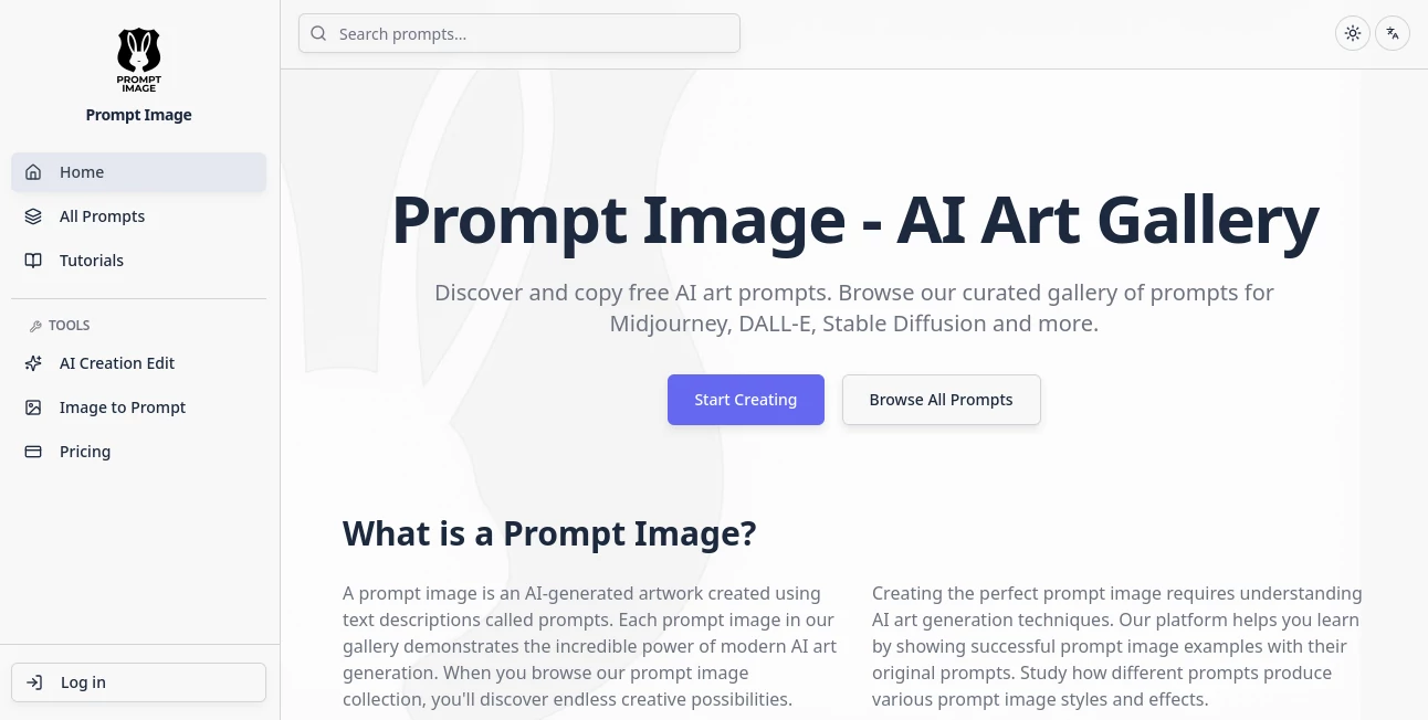 Screenshot of Prompt Image – An AI tool in the ,AI Photo & Image Generator ,Photo & Image Editor ,AI Art Generator ,AI Design Generator  category, showcasing its interface and key features.