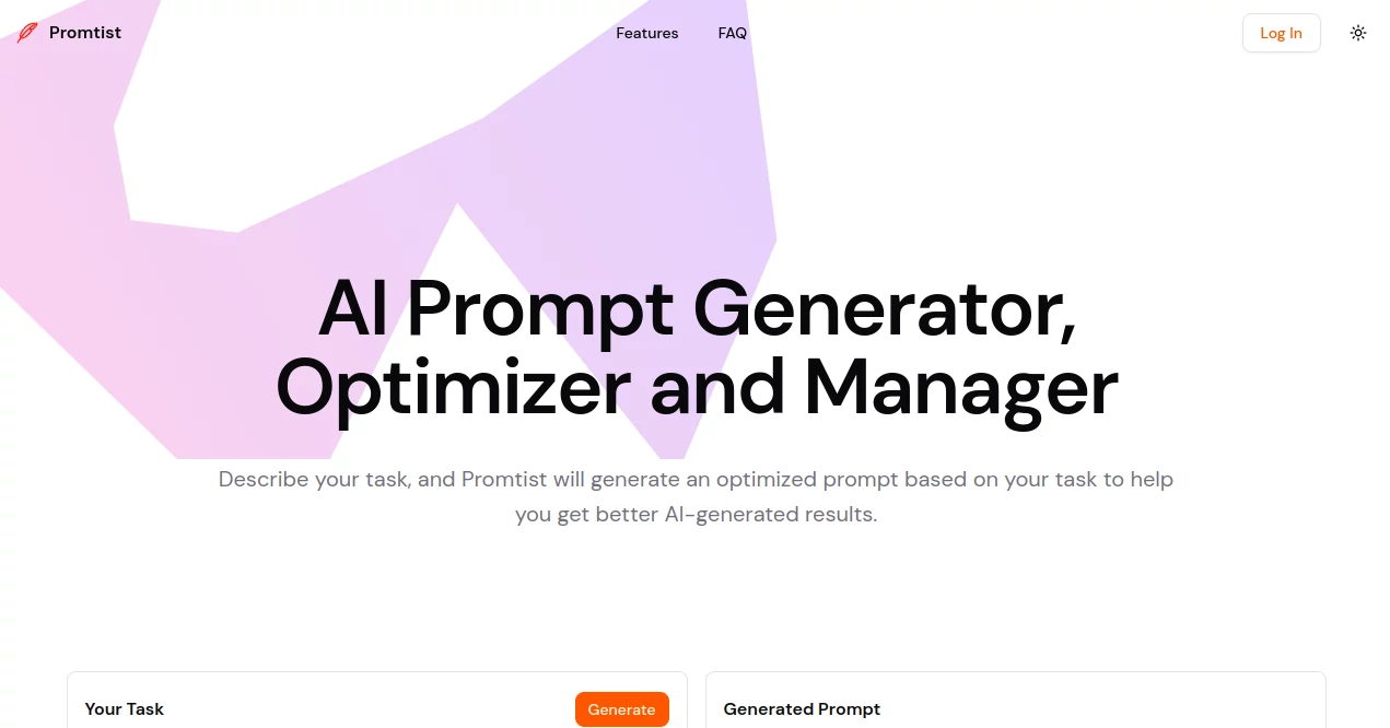 Screenshot of Promtist – An AI tool in the ,AI Writing Assistants ,AI Content Generator ,AI Response Generator ,AI Productivity Tools  category, showcasing its interface and key features.