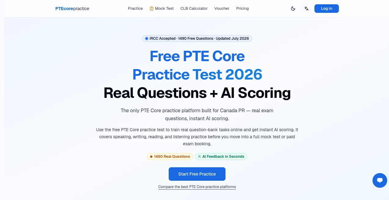 Screenshot of PTEcorepractice – An AI tool in the ,AI Education Assistant  category, showcasing its interface and key features.