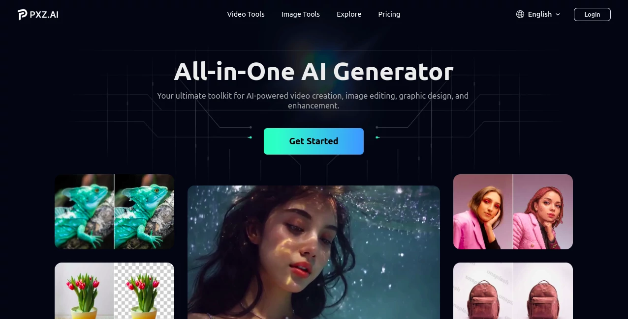 Screenshot of PXZ AI – An AI tool in the ,AI Photo & Image Generator ,AI Video Generator  category, showcasing its interface and key features.