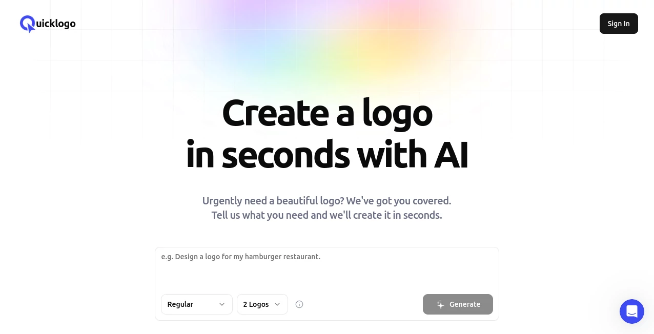 Screenshot of Quicklogo – An AI tool in the ,AI Icon Generator ,AI Logo Generator ,AI Design Generator  category, showcasing its interface and key features.