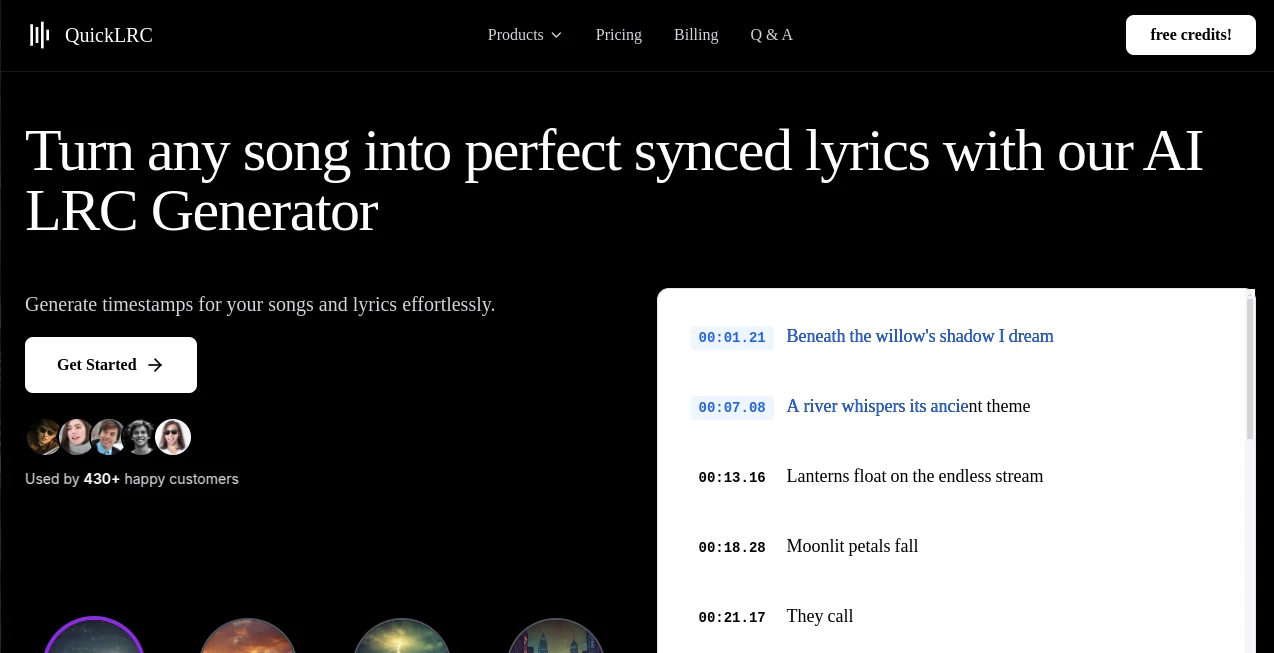 Screenshot of QuickLRC – An AI tool in the ,AI Lyrics Generator ,AI Transcription ,AI Audio Enhancer ,AI Music Generator  category, showcasing its interface and key features.