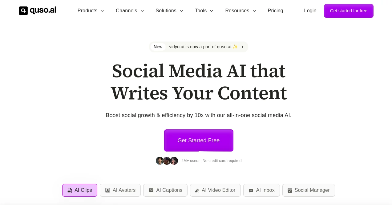 Screenshot of Quso AI – An AI tool in the ,AI Content Generator ,AI Video Generator ,AI Tiktok Assistant ,AI Video Recording ,AI Education Assistant ,AI Healthcare ,AI Digital Marketing Generator ,AI Ad Generator ,AI Ad Creative Assistant ,AI Repurpose Assistant ,AI Hashtag Assistant ,AI Social Media Assistant ,AI Podcast Assistant ,AI Analytics Assistant ,AI Facebook Assistant ,AI YouTube Assistant ,AI Twitter Assistant ,AI Instagram Assistant ,AI Advertising Assistant ,AI E-commerce Assistant ,AI Short Clips Generator ,AI Text to Video ,AI Video Editor ,AI Transcriber ,AI Transcription ,AI Script Writing ,AI Captions or Subtitle  category, showcasing its interface and key features.