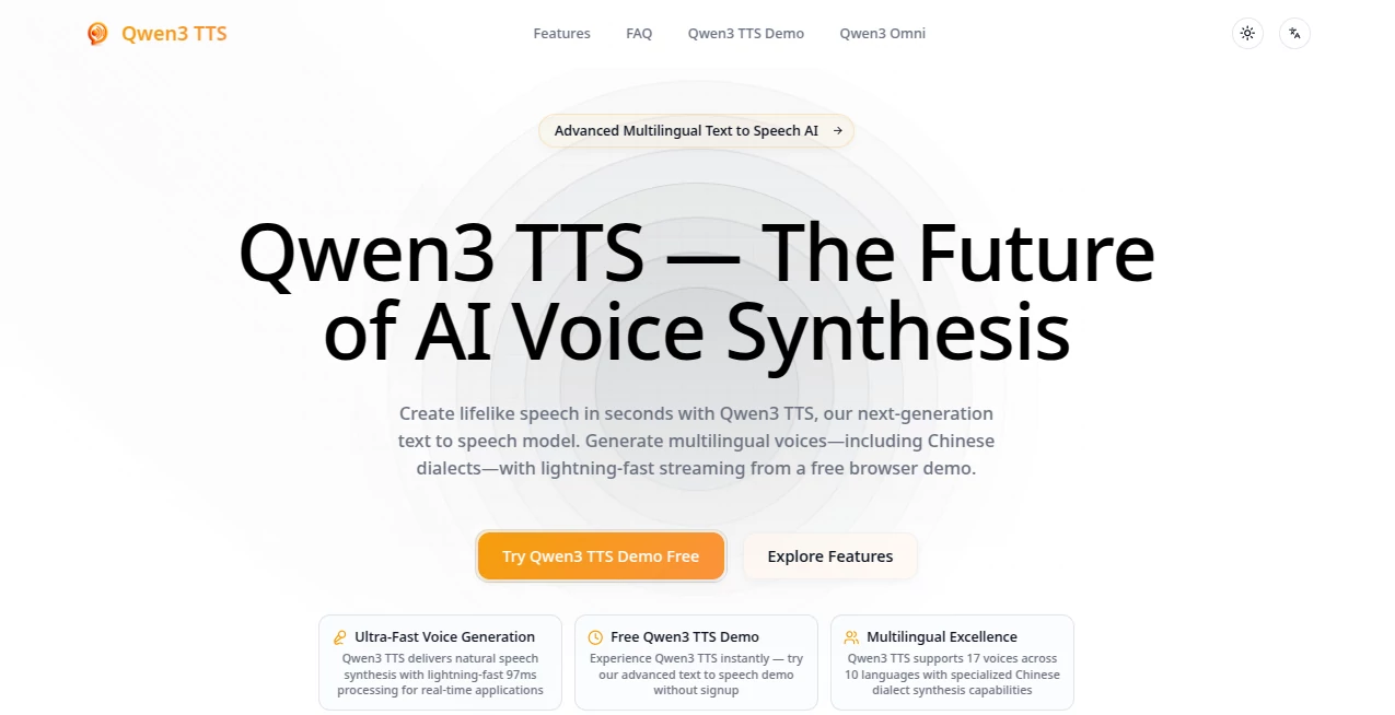Screenshot of Qwen3 TTS – An AI tool in the ,AI Voice Assistants ,AI Text to Speech ,AI Speech Synthesis ,AI Voice & Audio Editing  category, showcasing its interface and key features.