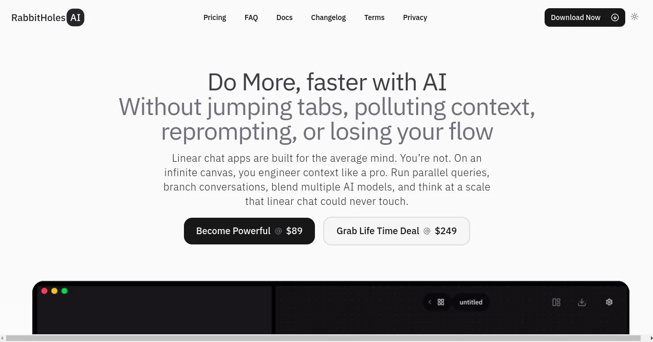 Screenshot of Rabbitholes AI – An AI tool in the ,AI Chatbot ,AI Research Tool ,AI Knowledge Base ,AI Notes Assistant  category, showcasing its interface and key features.