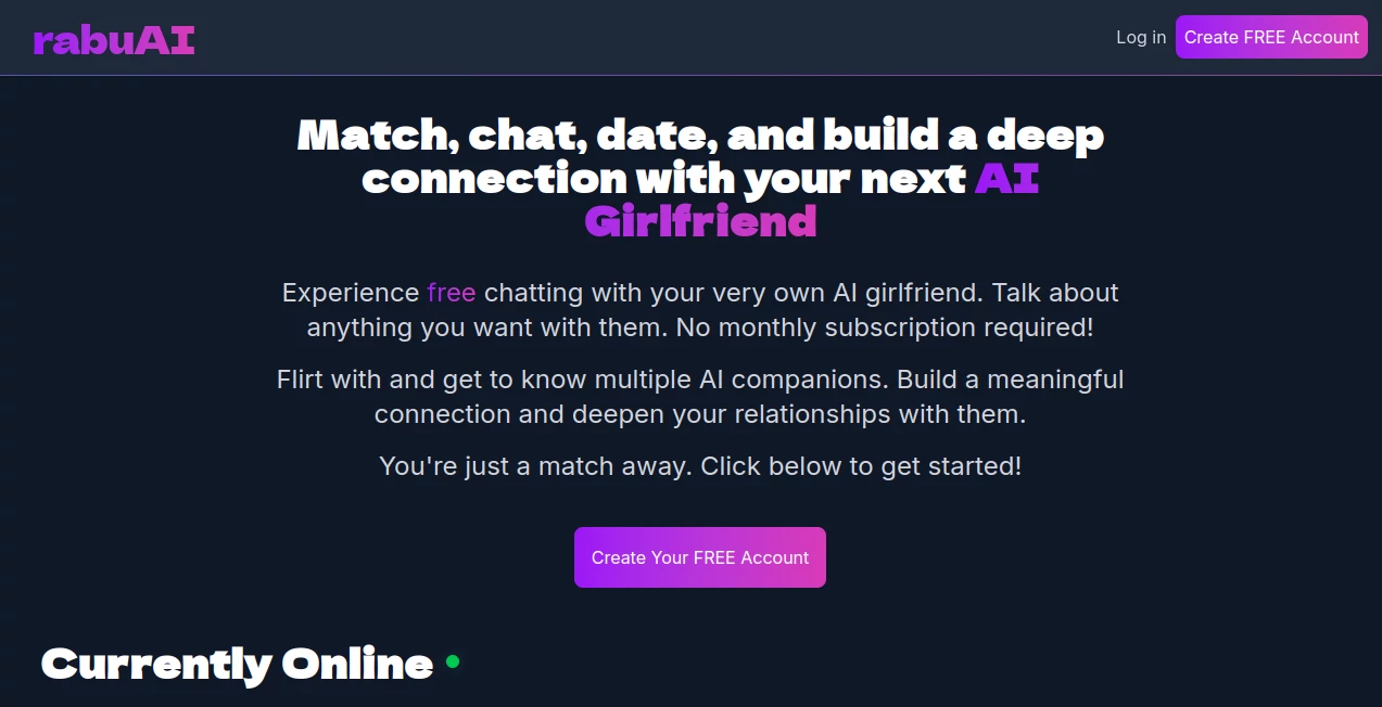 Screenshot of Rabu AI – An AI tool in the ,AI Voice Chat Generator ,AI Character ,AI Chatbot ,AI Girlfriend  category, showcasing its interface and key features.