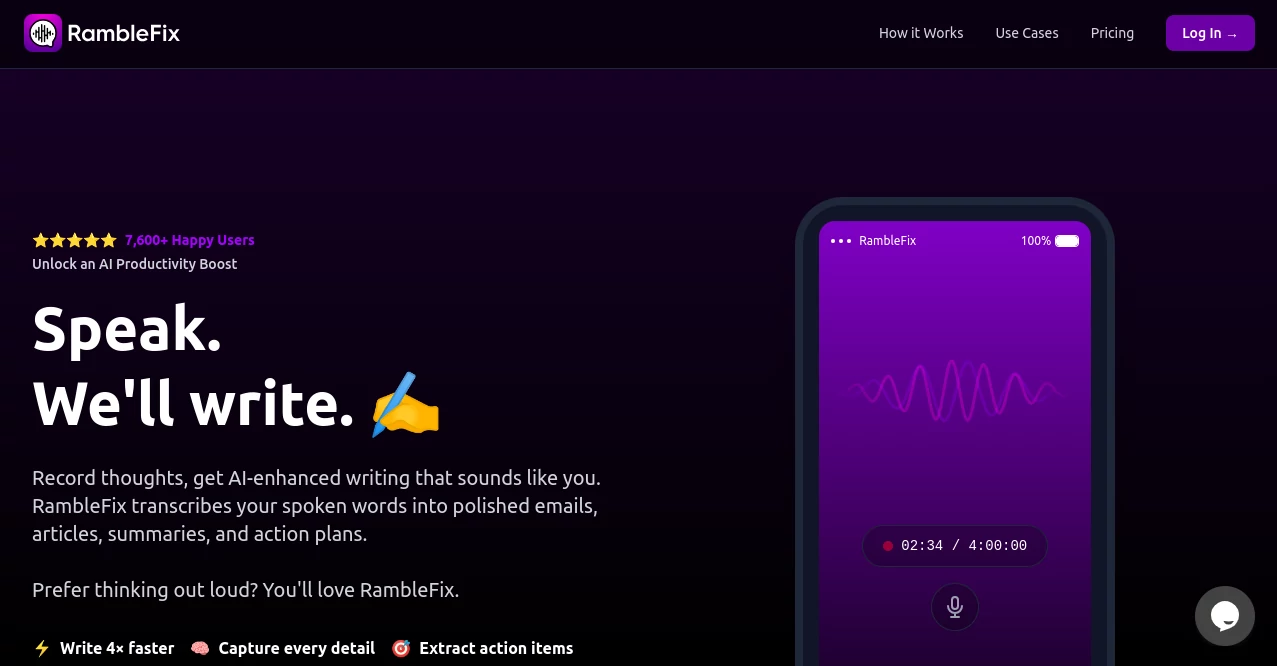 Screenshot of RambleFix – An AI tool in the ,AI Writing Assistants ,AI Transcriber ,AI Productivity Tools ,AI Notes Assistant  category, showcasing its interface and key features.