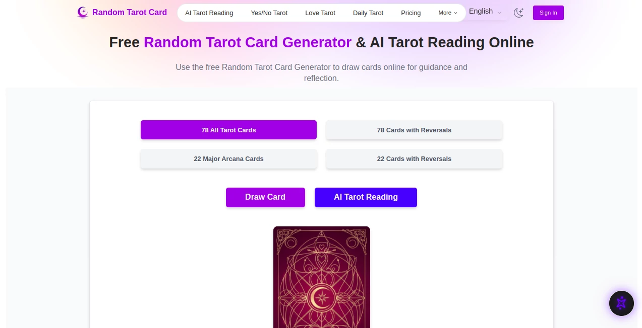 Screenshot of Random Tarot Card – An AI tool in the ,AI Life Assistant ,AI Fun Tools ,AI Coaching  category, showcasing its interface and key features.