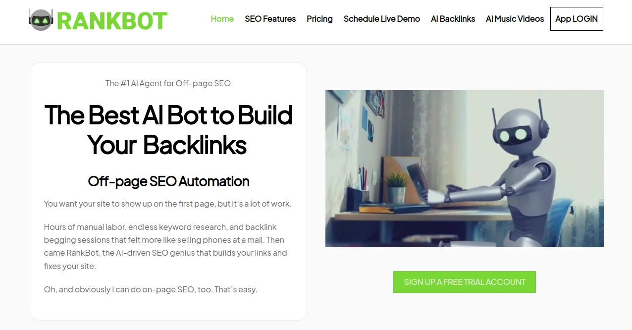 Screenshot of RankBot AI – An AI tool in the ,AI Writing Assistants ,AI Content Generator ,AI Research Tool ,AI SEO Assistant  category, showcasing its interface and key features.