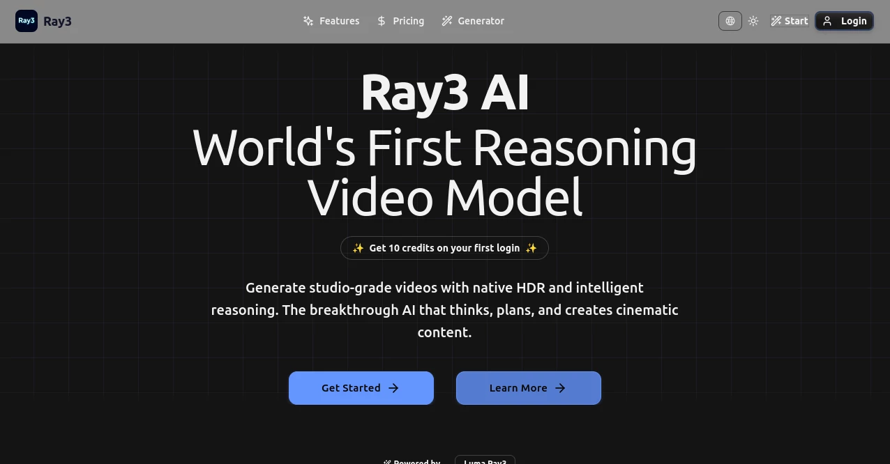 Screenshot of Ray3 – An AI tool in the ,AI Animated Video ,AI Image to Video ,AI Text to Video ,AI Video Generator  category, showcasing its interface and key features.