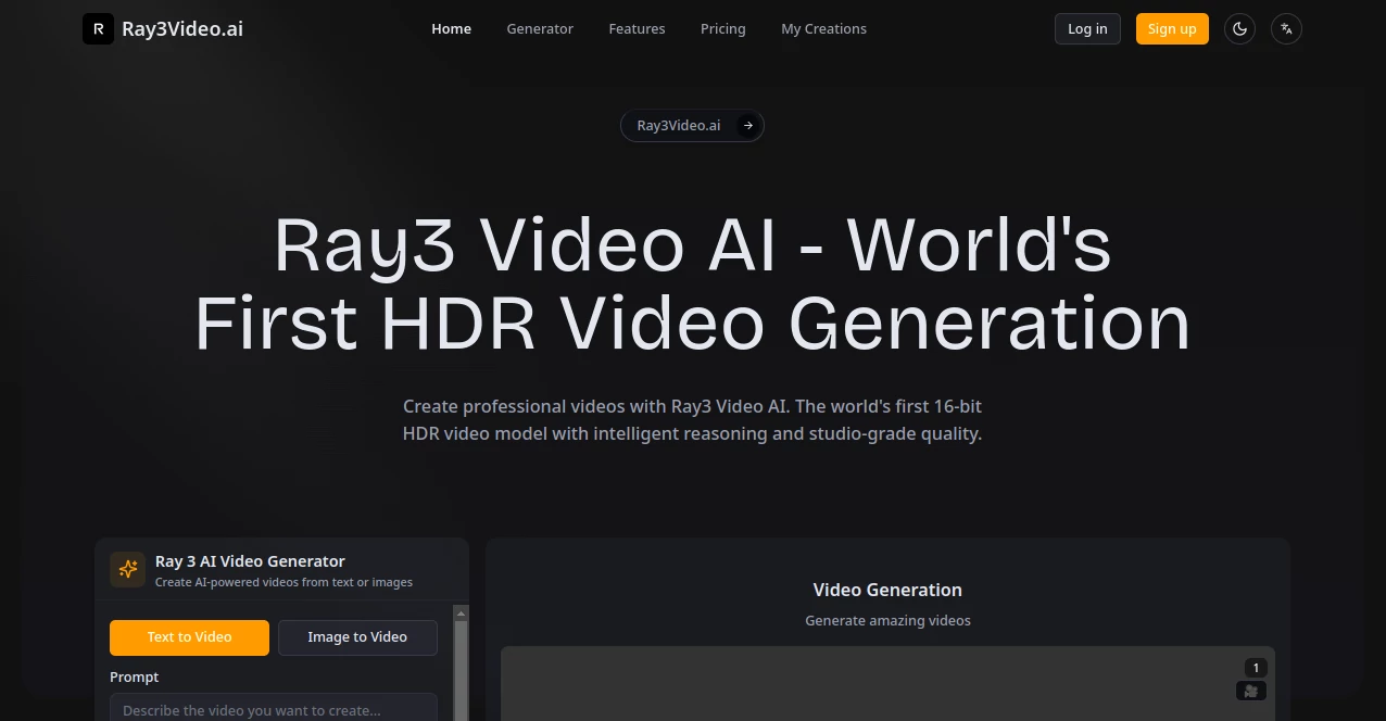 Screenshot of Ray3 Video AI – An AI tool in the ,AI Animated Video ,AI Image to Video ,AI Text to Video ,AI Video Generator  category, showcasing its interface and key features.