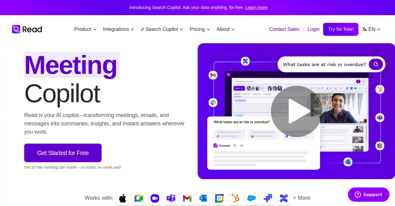 Screenshot of Read – An AI tool in the ,AI Analytics Assistant ,AI Coaching ,AI Summarizer ,AI Transcription ,AI Team Collaboration ,AI Meeting Assistant ,AI Scheduling ,AI Product Description Generator ,AI Advertising Assistant  category, showcasing its interface and key features.