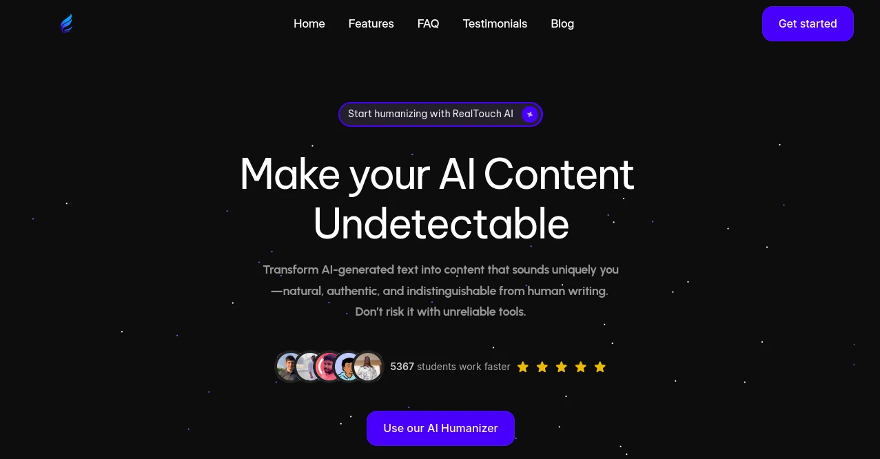 Screenshot of RealTouch AI – An AI tool in the ,AI Writing Assistants ,AI Content Generator ,AI Education Assistant  category, showcasing its interface and key features.