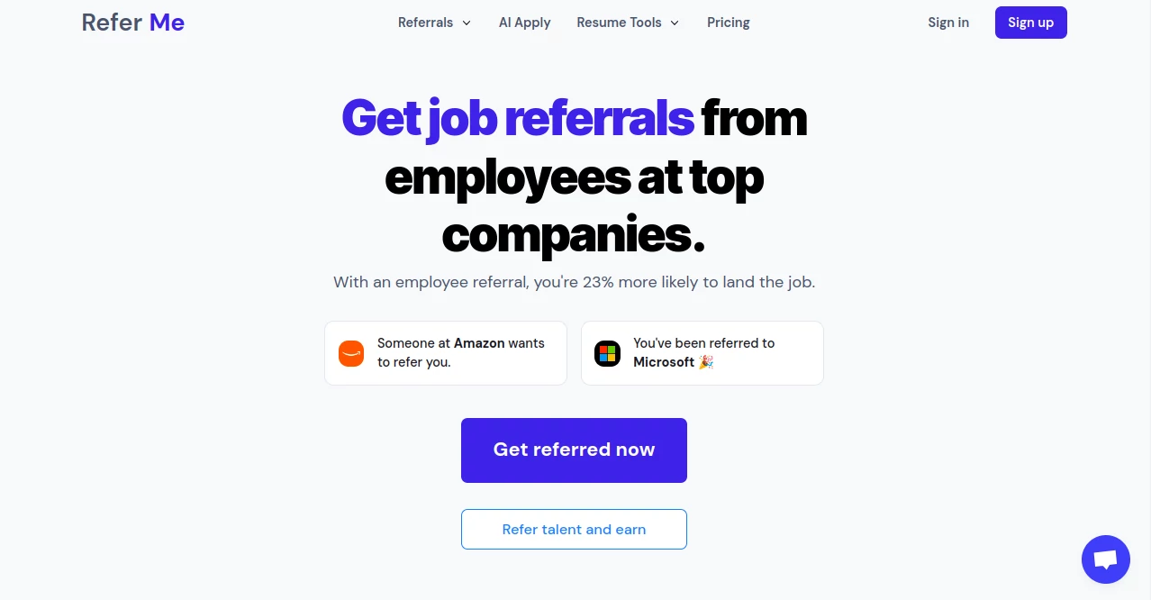 Screenshot of Refer Me – An AI tool in the ,AI Interview Assistant ,AI Recruiting ,AI Resume Builder ,AI Cover Letter Generator  category, showcasing its interface and key features.