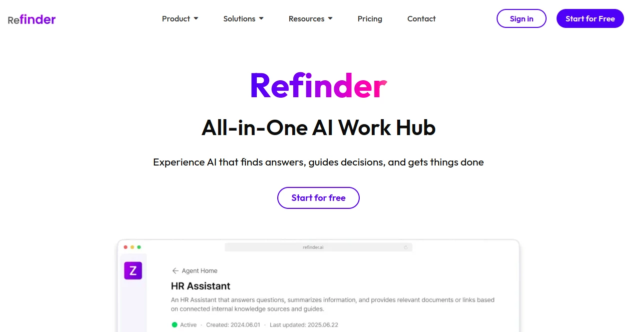 Screenshot of Refinder – An AI tool in the ,AI Knowledge Management ,AI Productivity Tools ,AI Team Collaboration ,AI Workflow Management  category, showcasing its interface and key features.