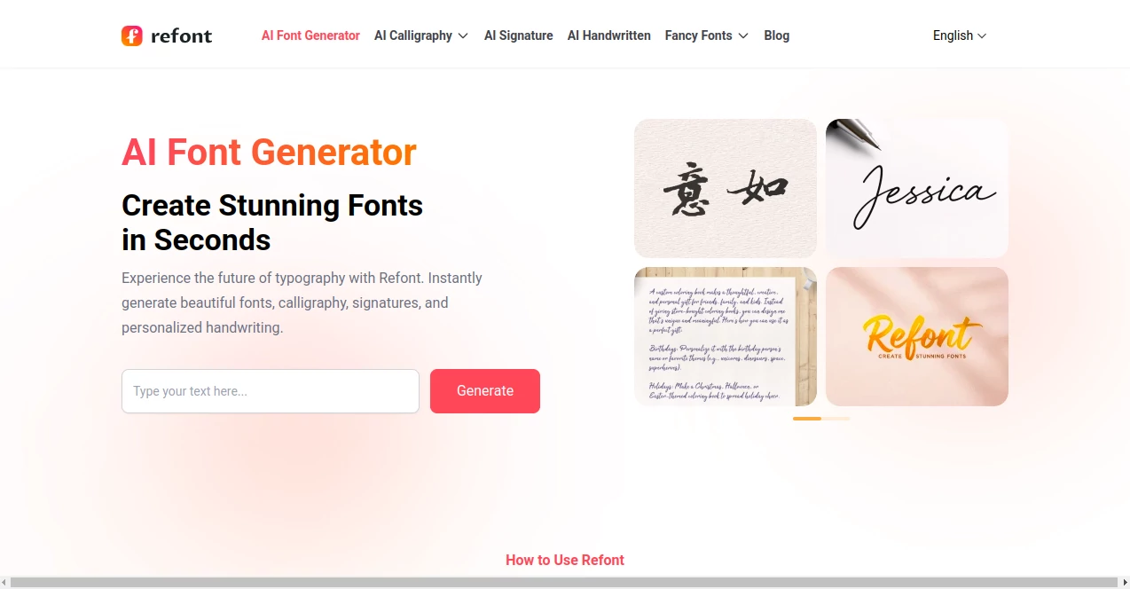 Screenshot of Refont AI – An AI tool in the ,AI Photo & Image Generator ,AI Art Generator ,AI Design Generator ,AI Font  category, showcasing its interface and key features.