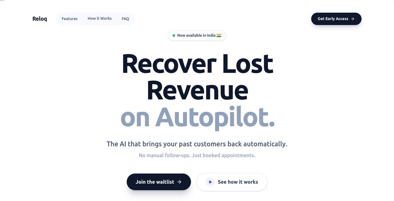 Screenshot of Reloq – An AI tool in the ,AI Sales Assistant ,AI Customer Service Assistant ,AI CRM Assistant ,AI Lead Generation  category, showcasing its interface and key features.
