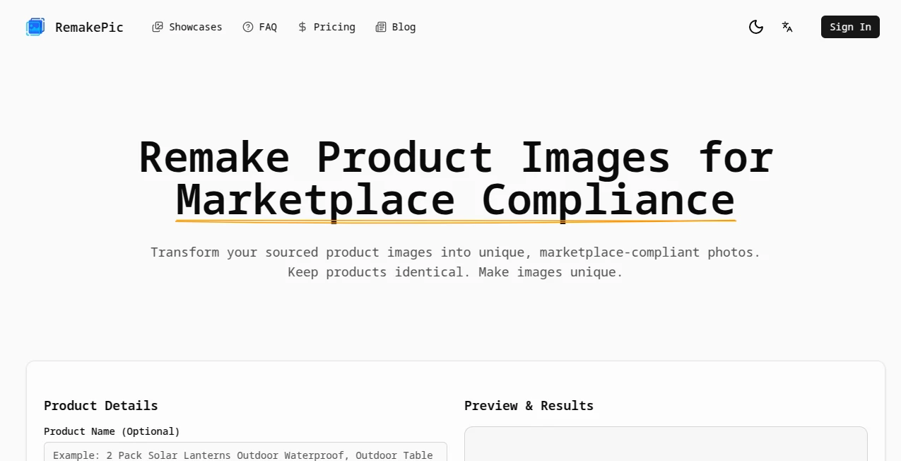 Screenshot of RemakePic – An AI tool in the ,AI Photo & Image Generator ,Photo & Image Editor ,AI Background Remover ,AI Design Generator  category, showcasing its interface and key features.