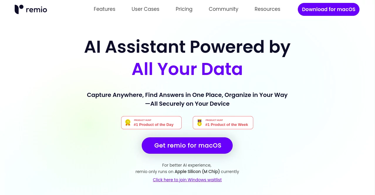 Screenshot of remio - AI Assitant – An AI tool in the ,AI Knowledge Management ,AI Productivity Tools ,AI Team Collaboration  category, showcasing its interface and key features.