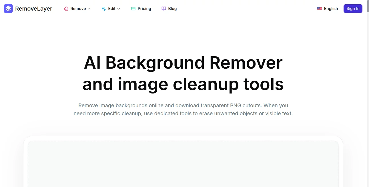 Screenshot of RemoveLayer – An AI tool in the ,Photo & Image Editor ,AI Background Remover ,AI Image Scanning ,AI Image Segmentation  category, showcasing its interface and key features.