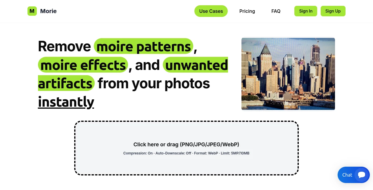 Screenshot of Remove moire – An AI tool in the ,Photo & Image Editor ,AI Photo Enhancer  category, showcasing its interface and key features.