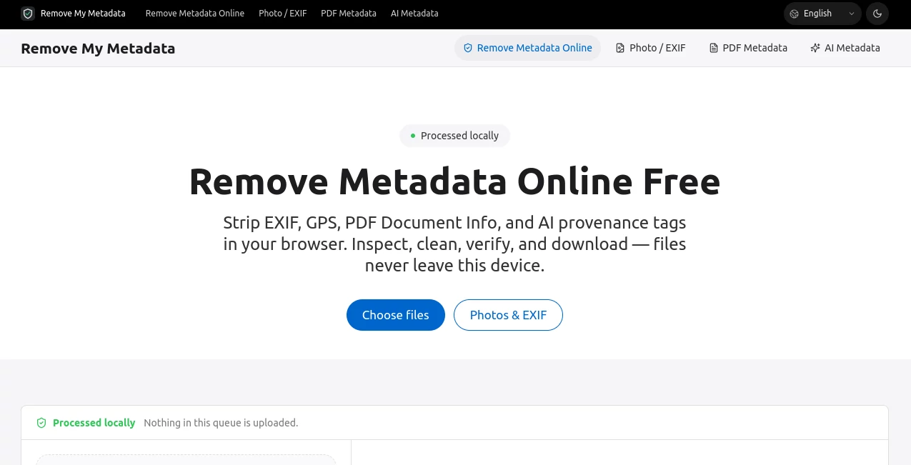 Screenshot of Remove My Metadata – An AI tool in the ,Other ,AI Documents Assistant ,AI Productivity Tools ,AI Files Assistant  category, showcasing its interface and key features.