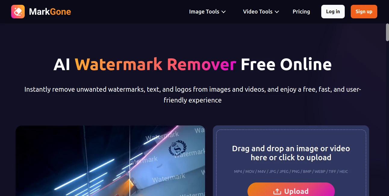 Screenshot of MarkGone – An AI tool in the ,Photo & Image Editor ,AI Photo Enhancer ,AI Background Remover  category, showcasing its interface and key features.