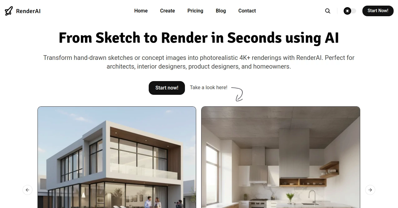 Screenshot of RenderAI – An AI tool in the ,AI Photo & Image Generator ,AI Image to Image ,AI Design Generator ,AI Diagram Generator  category, showcasing its interface and key features.