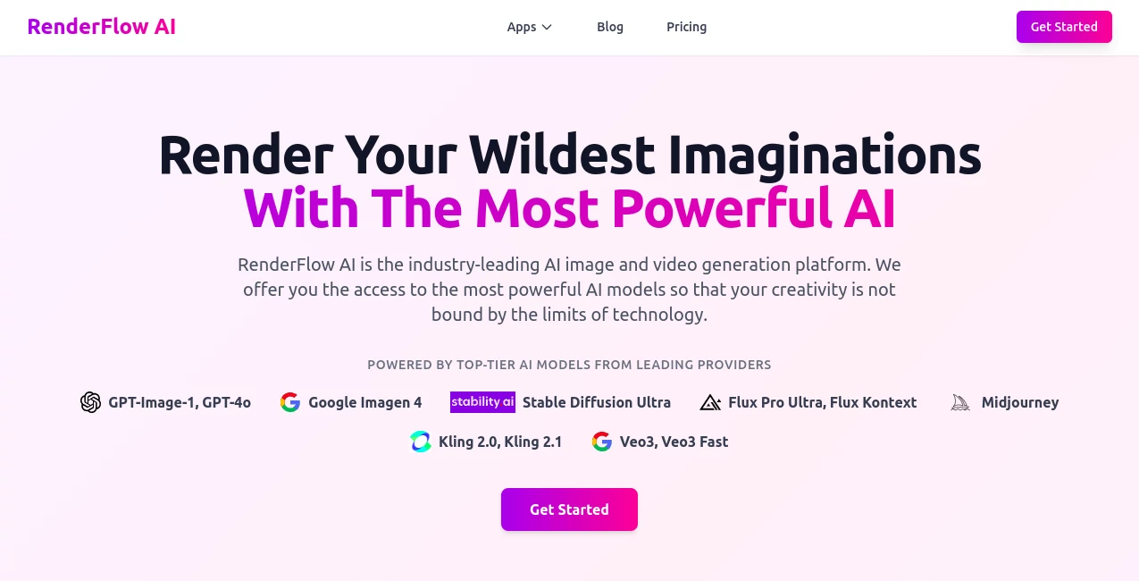 Screenshot of RenderFlow AI – An AI tool in the ,AI Photo & Image Generator ,AI Image to Video ,AI Video Generator ,AI Text to Image  category, showcasing its interface and key features.