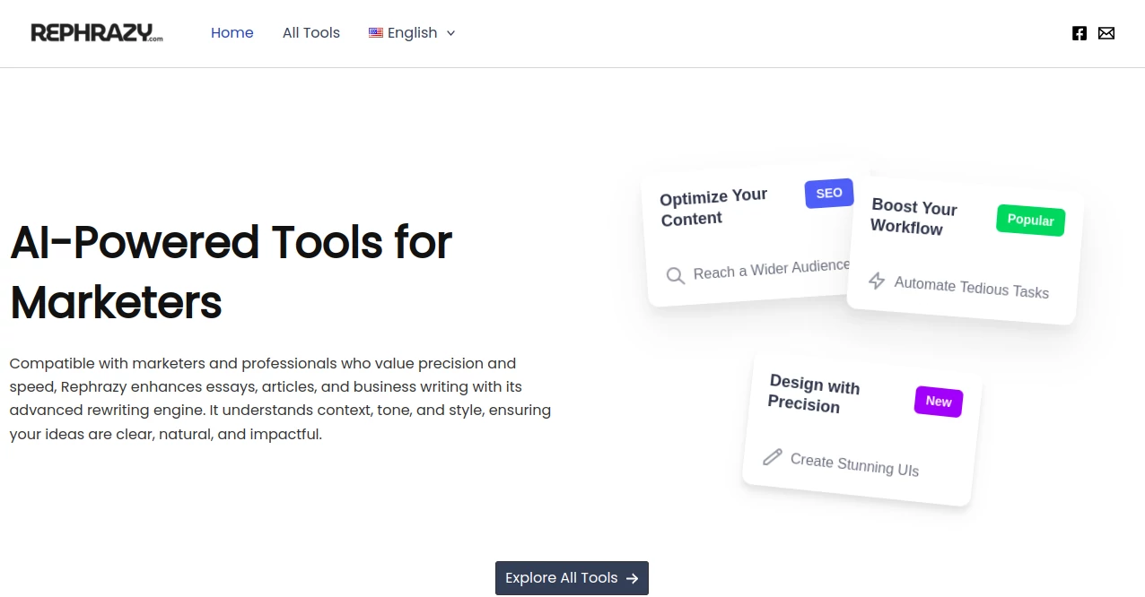 Screenshot of Rephrazy – An AI tool in the ,AI Paraphraser ,AI Rewriter ,AI Content Detector ,AI Grammar Checker  category, showcasing its interface and key features.