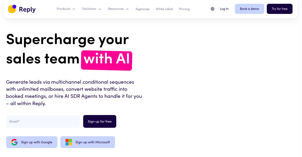 Screenshot of Reply – An AI tool in the ,AI Sales Assistant ,AI CRM Assistant ,AI Email Assistant ,AI Lead Generation  category, showcasing its interface and key features.