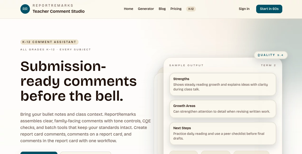 Screenshot of ReportRemarks – An AI tool in the ,AI Documents Assistant ,AI Education Assistant ,AI Writing Assistants  category, showcasing its interface and key features.