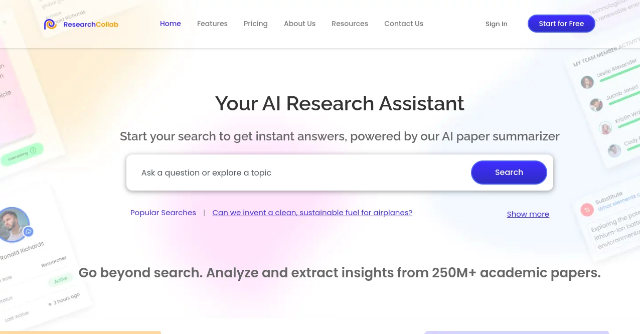 Screenshot of ResearchCollab ai – An AI tool in the ,AI Research Tool ,AI Knowledge Base ,AI Productivity Tools ,AI Documents Assistant  category, showcasing its interface and key features.