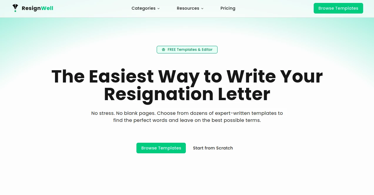 Screenshot of ResignWell – An AI tool in the ,AI Cover Letter Generator ,AI Interview Assistant ,AI Recruiting ,AI Resume Builder  category, showcasing its interface and key features.