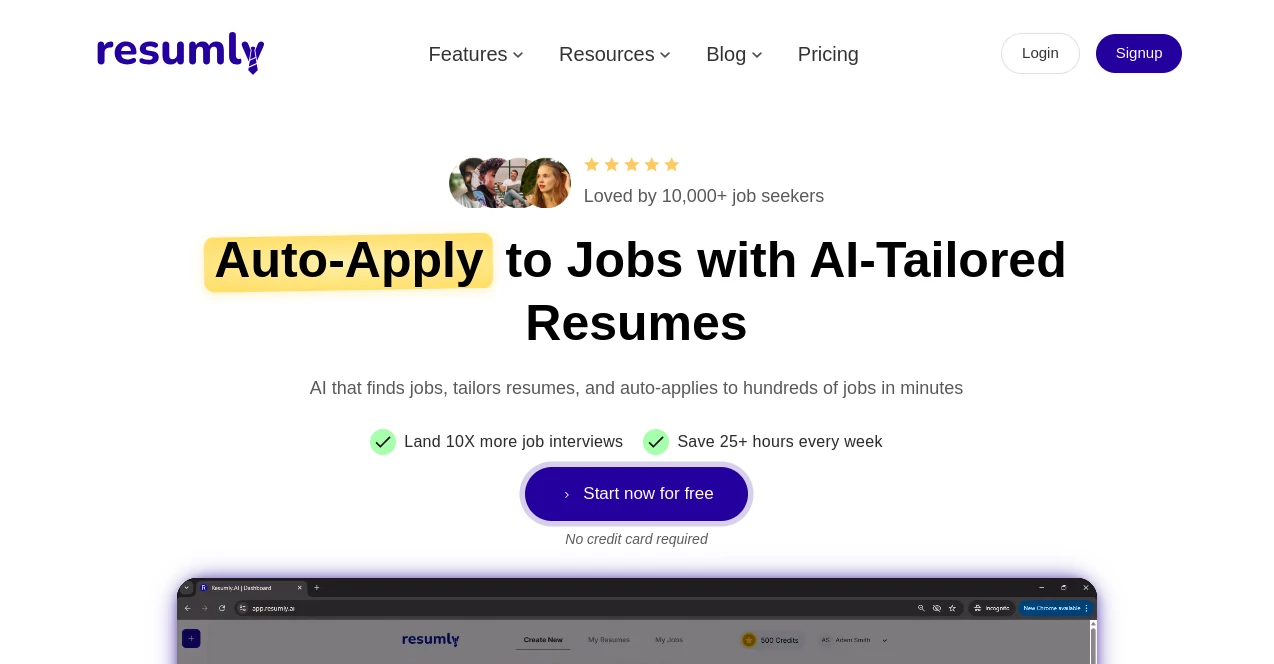 Screenshot of Resumly – An AI tool in the ,AI Interview Assistant ,AI Recruiting ,AI Resume Builder ,AI Cover Letter Generator  category, showcasing its interface and key features.
