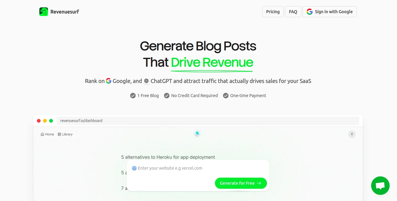 Screenshot of Revenuesurf – An AI tool in the ,AI Content Generator ,AI Research Tool ,AI SEO Assistant ,AI Marketing Plan Generator  category, showcasing its interface and key features.