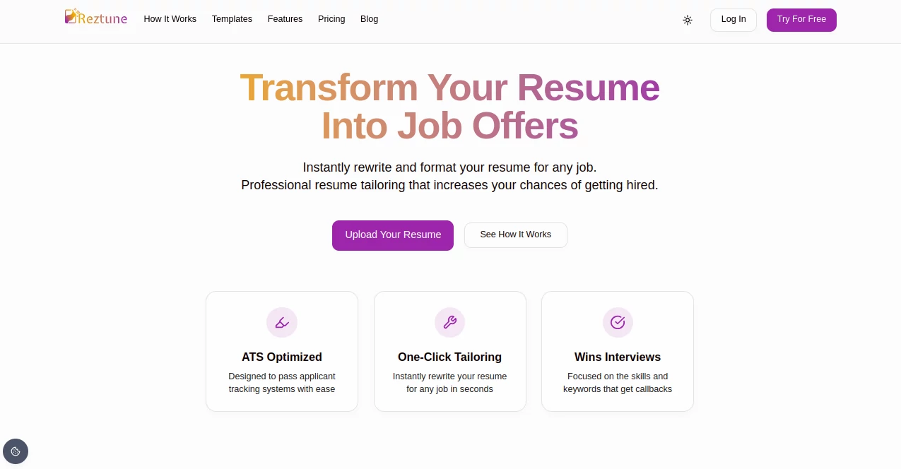Screenshot of Reztune – An AI tool in the ,AI Photo & Image Generator ,Photo & Image Editor ,AI Design Generator ,AI Resume Builder  category, showcasing its interface and key features.