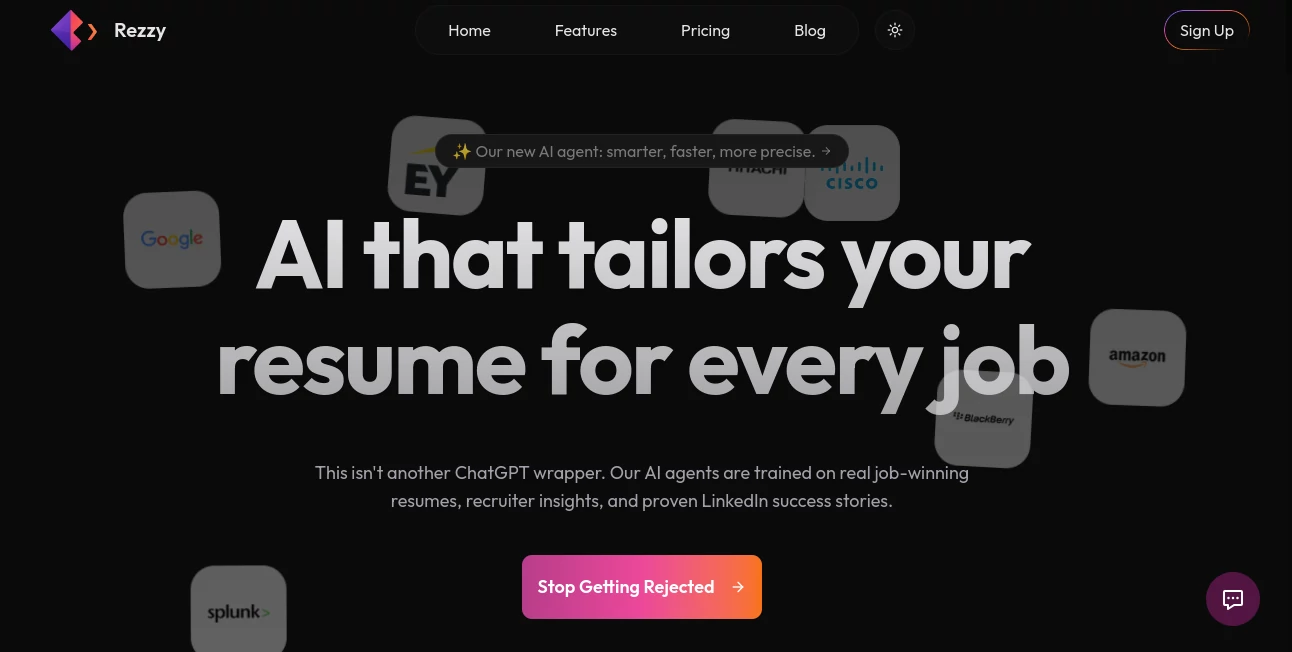 Screenshot of Rezzy – An AI tool in the ,AI Life Assistant ,AI Recruiting ,AI Resume Builder ,AI Cover Letter Generator  category, showcasing its interface and key features.